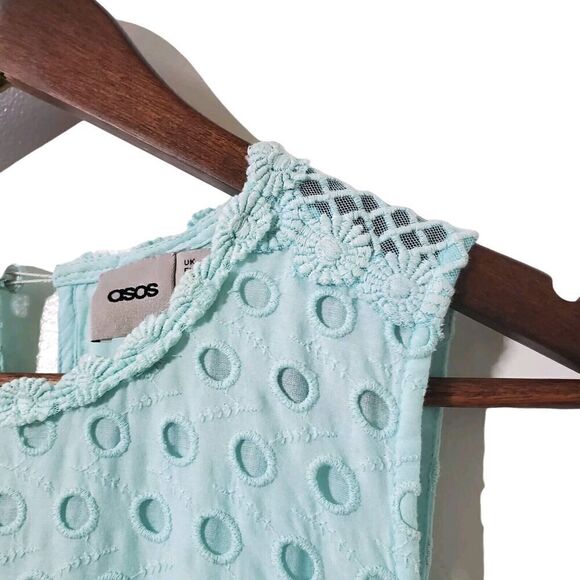 ASOS Pencil Midi Dress Size 2 Seafoam Green Anglais Embroidered Womens - Picture 6 of 14